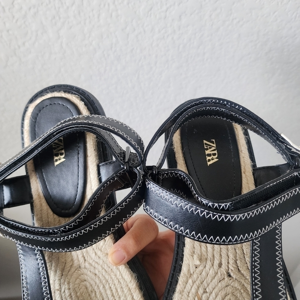 Zara Flat Jute Espadrille Slingback Strappy Black Sandal Boho Vacation Retro 39 - Picture 4 of 8